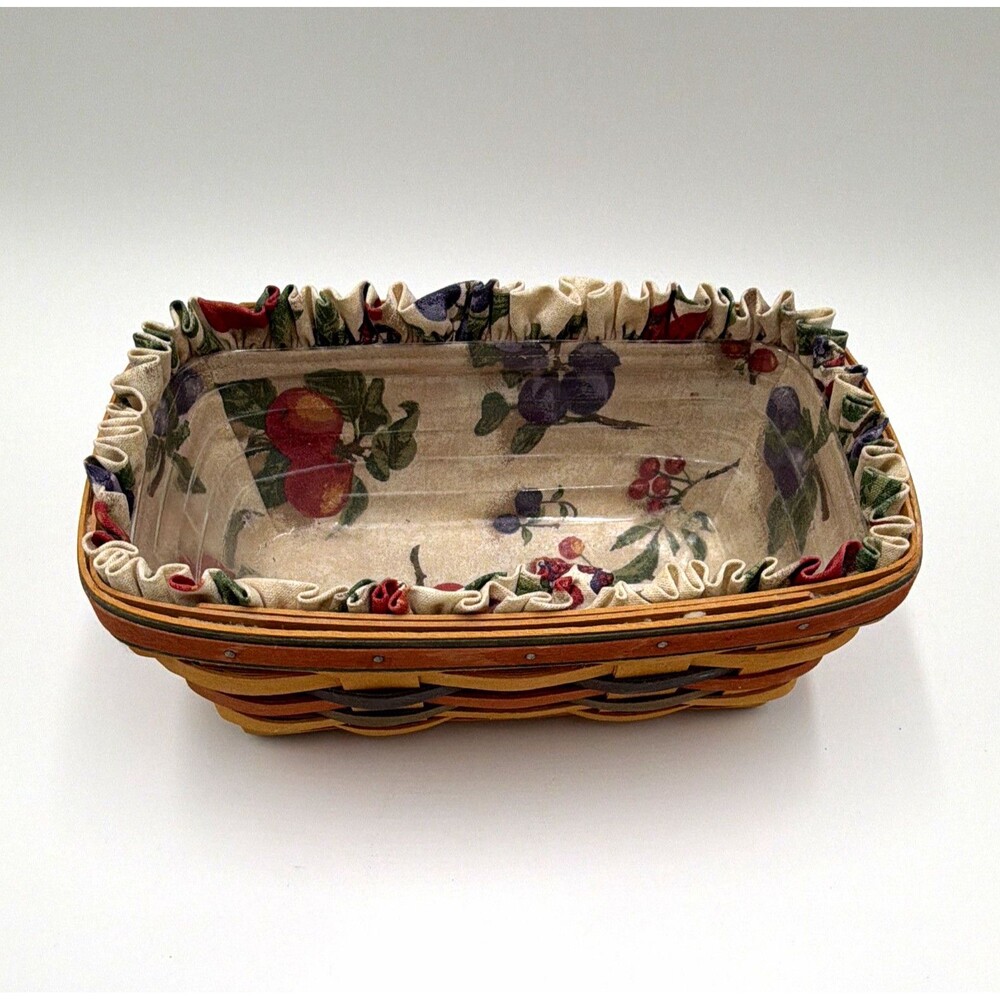 Longaberger Rectangular Wood Basket w/ Fabric Liner Medium 10X6X4  Brown